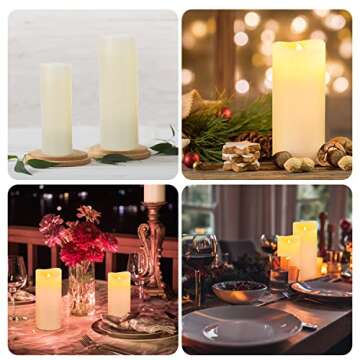 Biyanuo Flameless Battery Operated Led Candles-Set of 9(H 4" 5" 6" 7" 8" 9" x D 2.2") Real Wax Flickering Pillar LED Electric Candles with 10-Key Remote and 24 Hours Timer Ivory