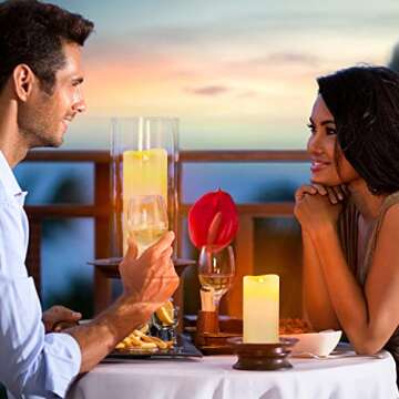 Biyanuo Flameless Battery Operated Led Candles-Set of 9(H 4" 5" 6" 7" 8" 9" x D 2.2") Real Wax Flickering Pillar LED Electric Candles with 10-Key Remote and 24 Hours Timer Ivory