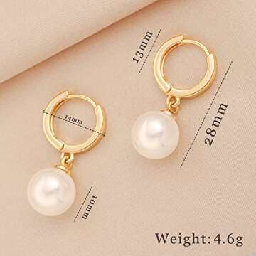 SOFYBJA Small Gold Huggie Hoop Earrings Shell Pearl Drop Dangle Post Earrings Hanging Lightweight Handmade Jewelry for women