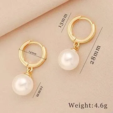 SOFYBJA Small Gold Huggie Hoop Earrings Shell Pearl Drop Dangle Post Earrings Hanging Lightweight Handmade Jewelry for women