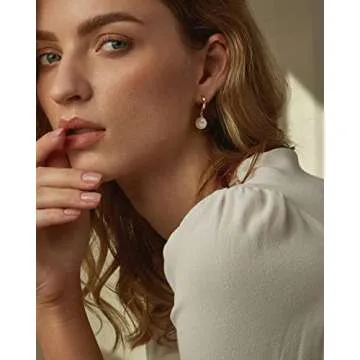 SOFYBJA Small Gold Huggie Hoop Earrings Shell Pearl Drop Dangle Post Earrings Hanging Lightweight Handmade Jewelry for women