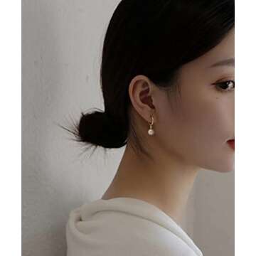 SOFYBJA Small Gold Huggie Hoop Earrings Shell Pearl Drop Dangle Post Earrings Hanging Lightweight Handmade Jewelry for women