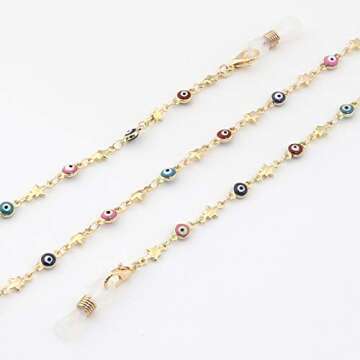 Colorful Evil Eyes Face Mask Holder Chain Lanyards Eyeglass Glasses Strap Around Neck Turkish Lucky Symbol Face Mask Retainer Necklace Accessory Anti-lost Mask Leash Jewelry-B star eye
