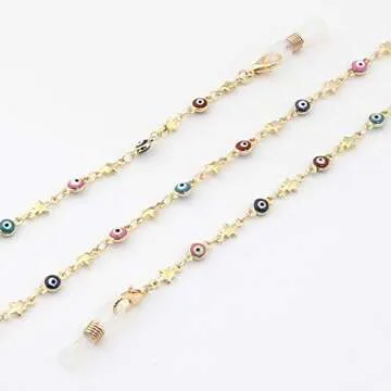 Colorful Evil Eyes Face Mask Holder Chain Lanyards Eyeglass Glasses Strap Around Neck Turkish Lucky Symbol Face Mask Retainer Necklace Accessory Anti-lost Mask Leash Jewelry-B star eye