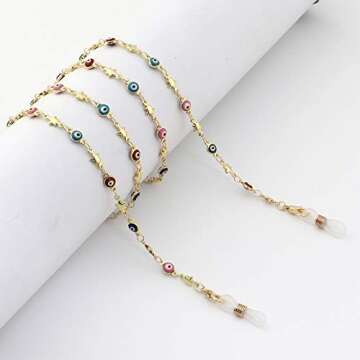 Colorful Evil Eyes Face Mask Holder Chain Lanyards Eyeglass Glasses Strap Around Neck Turkish Lucky Symbol Face Mask Retainer Necklace Accessory Anti-lost Mask Leash Jewelry-B star eye