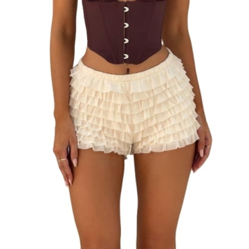 JINZIYINZI Women Y2K Lace Ruffle Layered Shorts - Fairy Lolita Style for Teens and Young Adults
