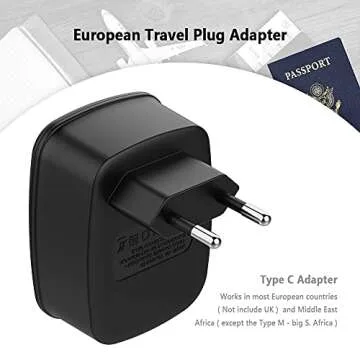 European Travel Plug Adapter, TESSAN Europe Power Plug with 2 USB Ports 1 American Outlet, US to Europe Charger Adaptor for Most of EU Italy Spain France Germany Iceland Greece, Type C, Black