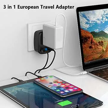 European Travel Plug Adapter, TESSAN Europe Power Plug with 2 USB Ports 1 American Outlet, US to Europe Charger Adaptor for Most of EU Italy Spain France Germany Iceland Greece, Type C, Black