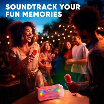 MASINGO Karaoke Machine for Adults and Kids – 2 Wireless Mics, LED Lights, PA System, Pink