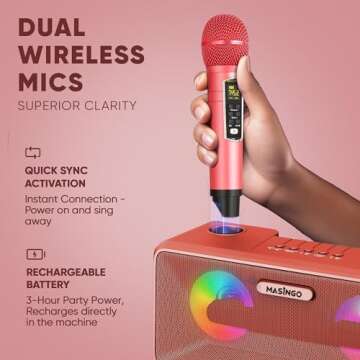 MASINGO Portable Karaoke Machine with Wireless Microphones