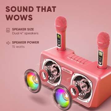 MASINGO Portable Karaoke Machine with Wireless Microphones
