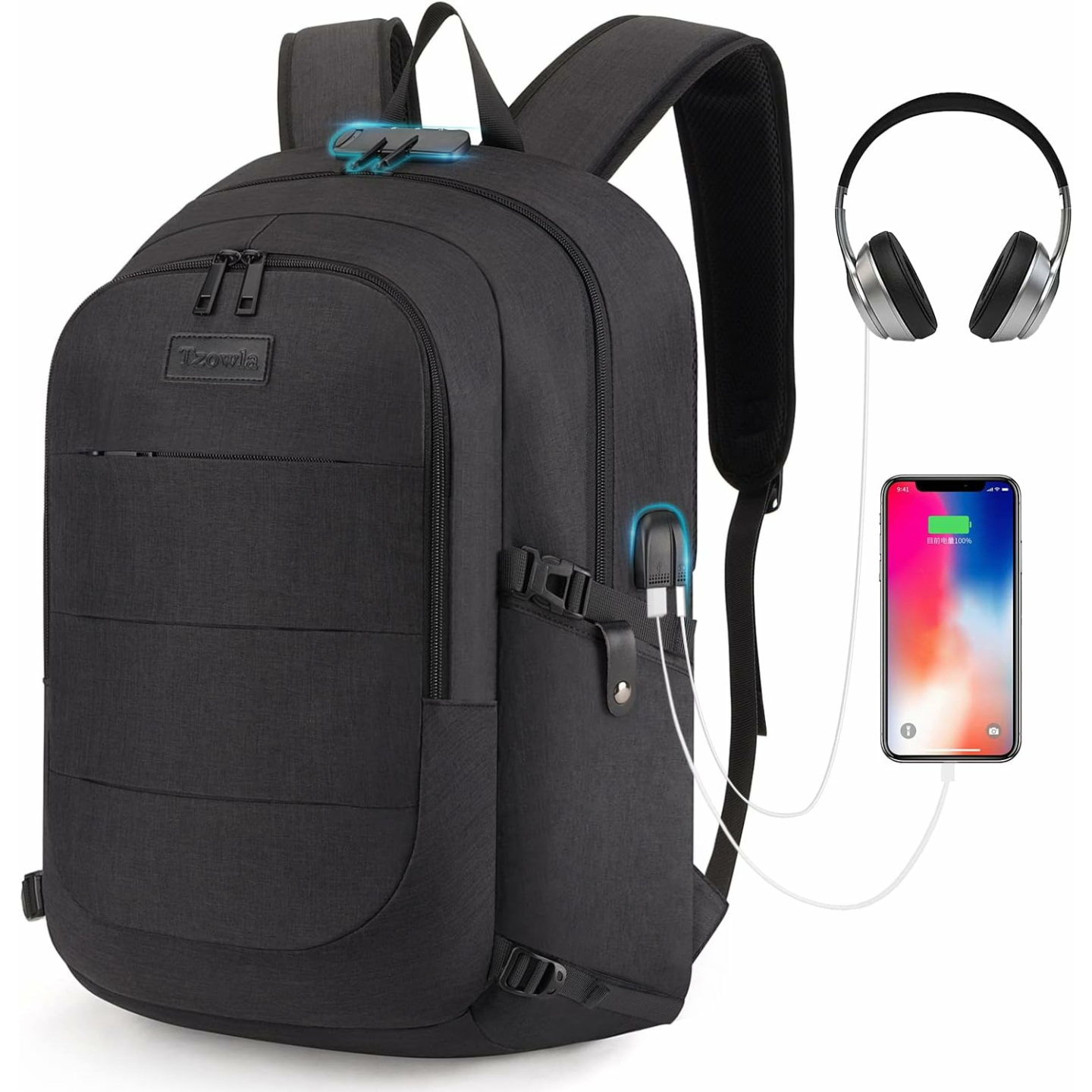 Tzowla Water Resistant Laptop Backpack with USB Port