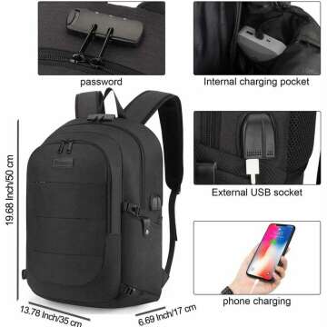 Tzowla Water Resistant Laptop Backpack with USB Port
