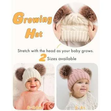 FURTALK Toddler Girls Boys Winter Hat Kids Pom Pom Beanie Hats Baby Faux Fur Pom Beanies Warm Soft Toddler Hats