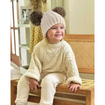 FURTALK Toddler Girls Boys Winter Hat Kids Pom Pom Beanie Hats Baby Faux Fur Pom Beanies Warm Soft Toddler Hats