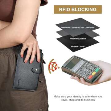Travelambo RFID Wallet Women Large Size Bifold Multi Card Wallet Case with Zipper Pocke Credit Card Holder for Women