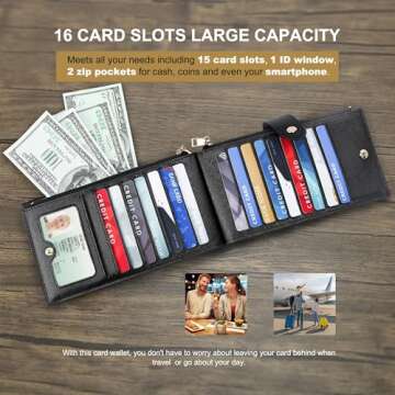 Travelambo RFID Wallet Women Large Size Bifold Multi Card Wallet Case with Zipper Pocke Credit Card Holder for Women