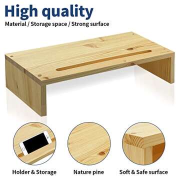 Uniture Wood Monitor Stand - Durable Desktop Organizer