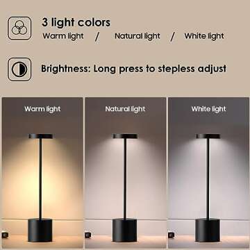 JALVDE Cordless Rechargeable Battery Operated Dining Table Lamp 6000 mAh LED Desk Lamps 13.5 inches 3-Level Light Color Adjustable Dimmable Brightness for Reading/Restaurant/Study, Pack of 2