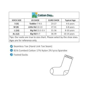 COTTON DAY Unisex Little Kids Youth Boys Girls Soft Cotton Crew School Dress Socks 6 Pack 4-6 Years Ribbed White S (6)