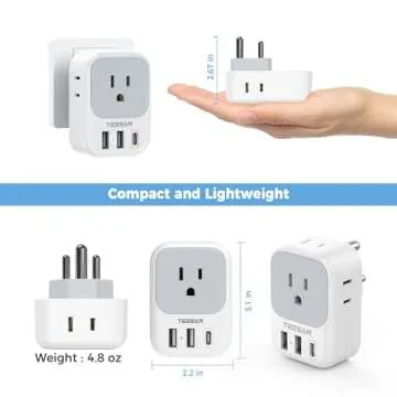 TESSAN US to India Plug Adapter, India Power Adapter with 4 American Outlets 3 USB Charger (1 USB C Port), Type D Travel Adaptor for USA to Bangladesh Maldives Nepal Pakistan