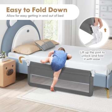 Costzon Bed Rail for Toddlers, 2 PCS Extra Long Swing Down Safety Bed Guards w/Straps for Convertibl...