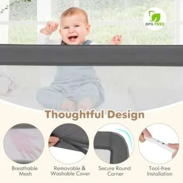 Costzon Bed Rail for Toddlers, 2 PCS Extra Long Swing Down Safety Bed Guards w/Straps for Convertible Crib, Kids Twin, Double, Full Size, Queen & King Bed, Folding Bed Rails for Baby (59-Inch, Gray)