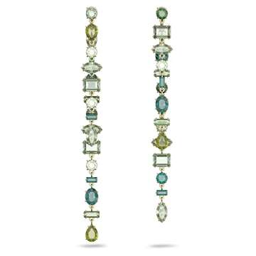 SWAROVSKI Gema Drop Earrings, Green Jewel Toned Crystals on a Gold-Tone Finish Metal Setting, Part o...