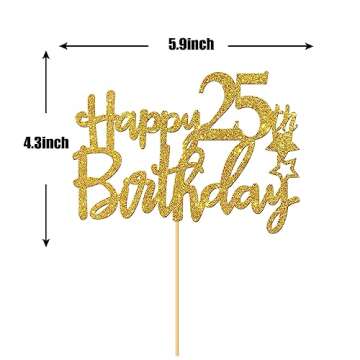 Gold Happy 25th Birthday Cake Topper,Hello 25,Cheer to 25 Years, 25 & Fabulous Party Decoration
