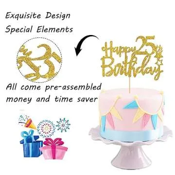 Gold Happy 25th Birthday Cake Topper,Hello 25,Cheer to 25 Years, 25 & Fabulous Party Decoration