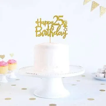 Gold Happy 25th Birthday Cake Topper,Hello 25,Cheer to 25 Years, 25 & Fabulous Party Decoration