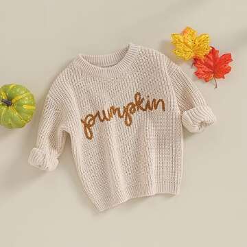 Karwuiio Toddler Baby Girl Boy Knit Sweater Round Neck Long Sleeve Pullover Sweatshirt Fall Winter Clothes (Pumpkin A-White, 2-3 Years)