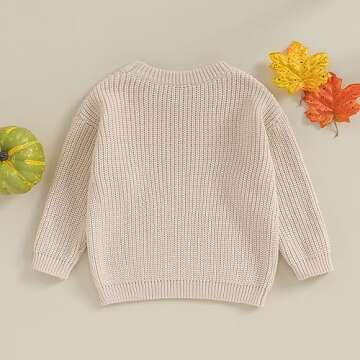 Karwuiio Toddler Baby Girl Boy Knit Sweater Round Neck Long Sleeve Pullover Sweatshirt Fall Winter Clothes (Pumpkin A-White, 2-3 Years)