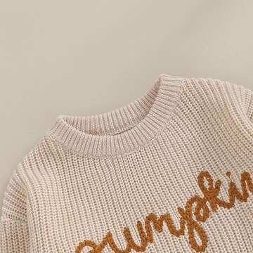 Karwuiio Toddler Baby Girl Boy Knit Sweater Round Neck Long Sleeve Pullover Sweatshirt Fall Winter Clothes (Pumpkin A-White, 2-3 Years)