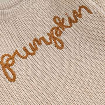 Karwuiio Toddler Baby Girl Boy Knit Sweater Round Neck Long Sleeve Pullover Sweatshirt Fall Winter Clothes (Pumpkin A-White, 2-3 Years)