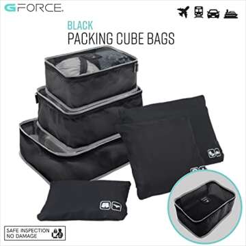 GForce 6 Piece Ultimate Traveling Set | Organizer Packing Cubes | 3 Sizes | Zippered Pouches | 3 Siz...