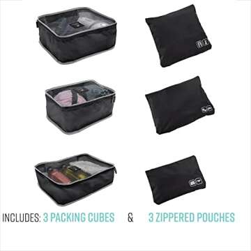 GForce 6 Piece Ultimate Traveling Set | Organizer Packing Cubes | 3 Sizes | Zippered Pouches | 3 Sizes | Suitcase Organizers | Luggage Organizers | Travel Essentials | Black