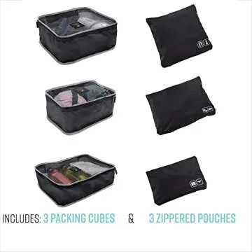 GForce 6 Piece Ultimate Traveling Set | Organizer Packing Cubes | 3 Sizes | Zippered Pouches | 3 Sizes | Suitcase Organizers | Luggage Organizers | Travel Essentials | Black
