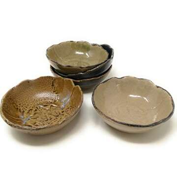TJ Global Set of 5 Japanese Small Ceramic Dessert Bowls for Snacks, Salad, Ice Cream, Rice, Dishes, Sauce, or Soup - Good for Portion Control 10 Fluid Ounce Capacity
