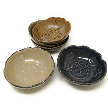 TJ Global Set of 5 Japanese Small Ceramic Dessert Bowls for Snacks, Salad, Ice Cream, Rice, Dishes, Sauce, or Soup - Good for Portion Control 10 Fluid Ounce Capacity