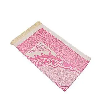 Muslim Prayer Rug and Prayer Beads with Elegant Cylinder Gift Box | Janamaz | Sajadah | Soft Islamic Prayer Rug | Islamic Gifts Set | Prayer Carpet Mat, Taffeta Fabric, Pink