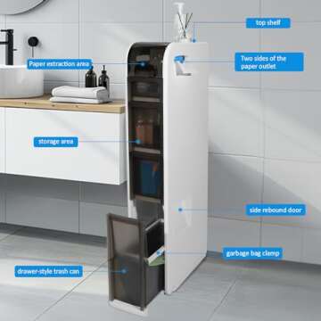 JLFMYD Slim Bathroom Storage Cabinet, Waterproof Narrow Bathroom Floor Cabinet,Movable Bathroom Storage Cabinet, Suitable for Bathrooms,Toilet Paper Storage, Kitchens, and Living Rooms(4Tiers)