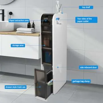 JLFMYD Slim Bathroom Storage Cabinet, Waterproof Narrow Bathroom Floor Cabinet,Movable Bathroom Storage Cabinet, Suitable for Bathrooms,Toilet Paper Storage, Kitchens, and Living Rooms(4Tiers)