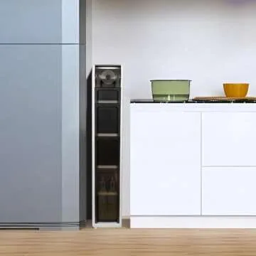 JLFMYD Slim Bathroom Storage Cabinet, Waterproof Narrow Bathroom Floor Cabinet,Movable Bathroom Storage Cabinet, Suitable for Bathrooms,Toilet Paper Storage, Kitchens, and Living Rooms(4Tiers)