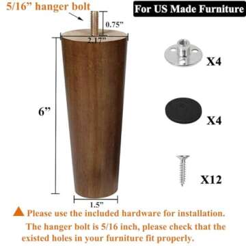 AORYVIC Furniture Legs Wood Sofa Legs Replacement Legs for Cabinet Vanity Couch Chair Dresser Pack of 4 (6 inch)