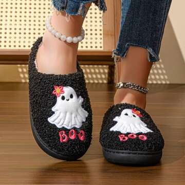 NMHOO Women's Men's Fluffy Boo Slippers Winter Plush Memory Foam Spooky Ghost Slippers Comfy Warm Ho...