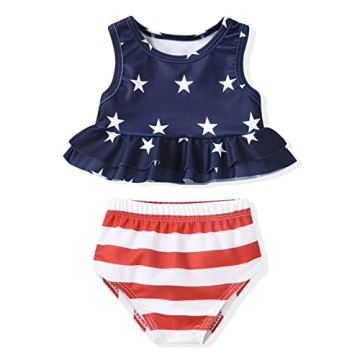 Aalizzwell Toddler Little Girls Swimsuit Two Piece Independence Day Ruffle Bathing Suit Bikini Ameri...