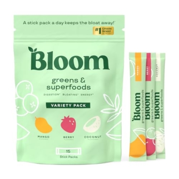 Bloom Nutrition Superfood Greens Powder Stick Packs - Energizing Gut Health Blend for Women in 3 Fla...