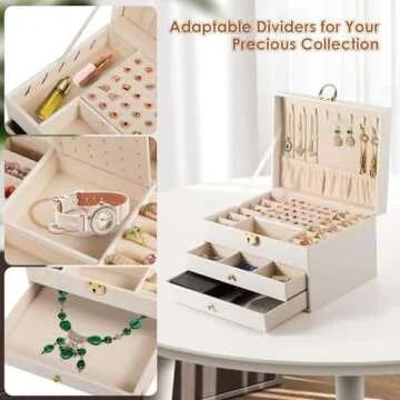 coobest 3 Layer Jewelry Box, Jewelry Holder Organizer with Jewelry Organizer Drawer, Large Jewelry Boxes & Organizer with Velvet Earring Organizer, Lockable Jewelry Holder, Unique Gifts for Women Mom