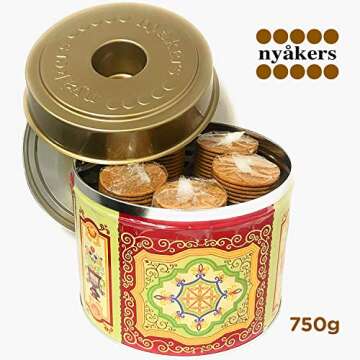 Nyakers Gingerbread Snaps Cookie Tin, Finest Ginger Snaps Original Flavor Swedish Cookie, 750 g - 26.45 oz - 1.65 lbs, With Protective Insert